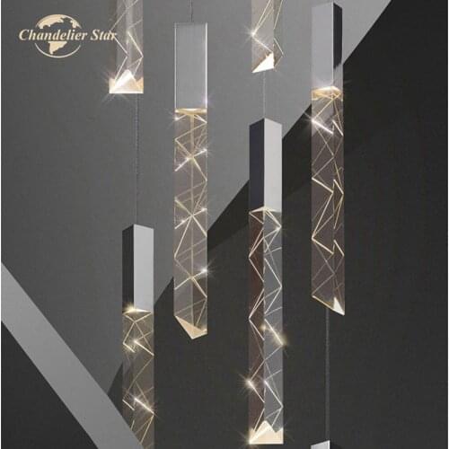 Modern LED Chandeliers Lighting Nordic Iron Crystal Pendant Hanging Lamps Lustre Bedroom Living Room Big Staircase Fixture