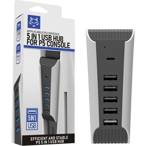 USB 3.0 Hub, 5 Port Powered USB Hub Expander USB 3.0 Data Port Hub With Universal Compatible With PS5