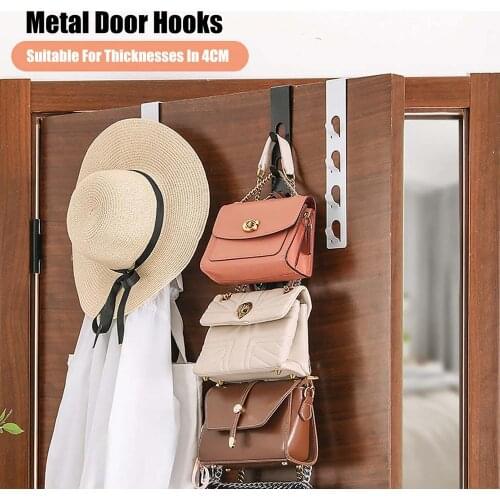 Iron Door Back Clothes Hooks Free Punch Door Back Hanger Wall Hanging Bag Coat Storage Rack WIth 4 Hooks