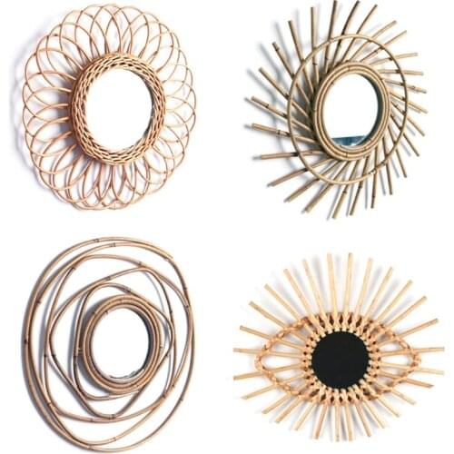 Rattan Dressing Mirror Innovative Art Decoration Makeup Mirrors Living Room Bedroom Wall Mirror Photo Props Wholesales