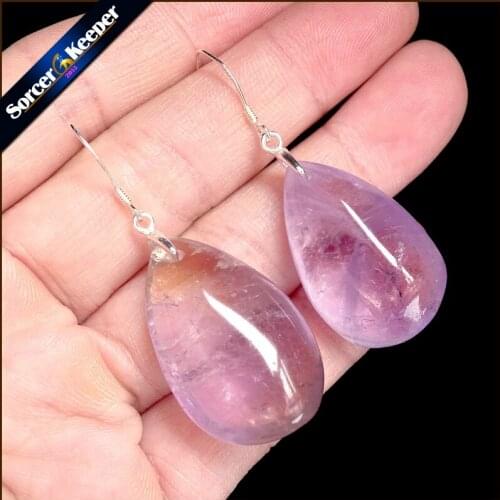 Genuine 925 Sterling Silver Amethyst High Grade Drop Earrings Purple Fine Jewelry Gift for Woman 100% Natural Gem Stone TS966