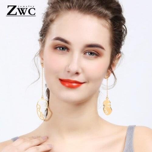 ZWC New Abstract Stylish Hollow Out Face Dangle Earrings For Women Fashion Unique Bohemian Statement Drop Earrings 2020 Jewelry