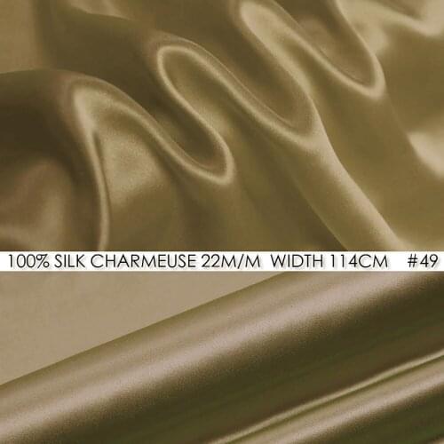 100% SILK CHARMEUSE SATIN 114cm width 22mommes Heavy Silk Satin Fabric For Sewing Shirts and Dresses Pitchwork Dark Camel #49
