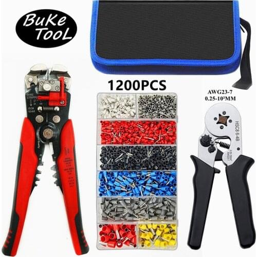 1200PCS Tublar Terminals Ferrule Crimping Tool Kit HSC8 6-4A Ferrule Crimper and 2 in 1 Wire Stripping Tool Cutter