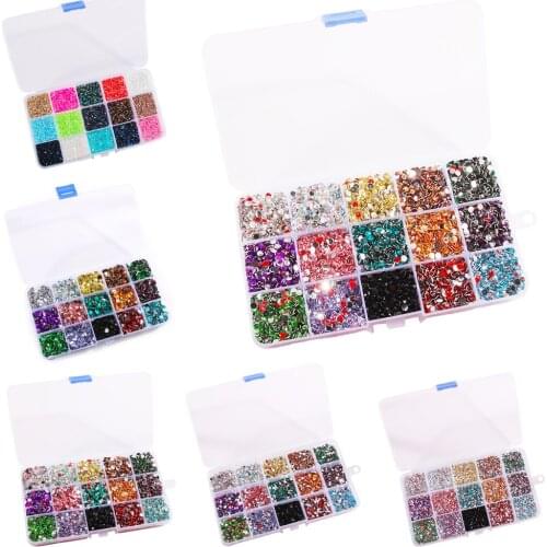 15 Grids/Box Mix Color Flat Back Resin Non Hotfix Stones Crystal Rhinestones Diy Decoration Glue On Clothes Nails