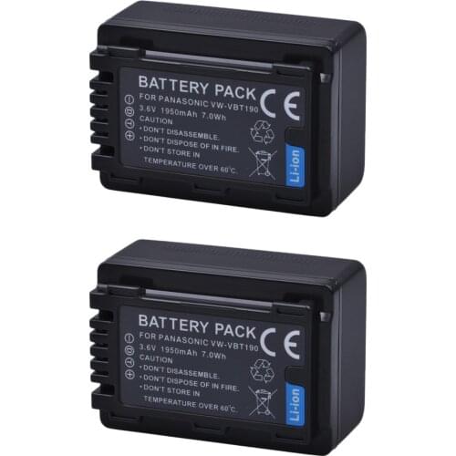 2Pc 1950mAhVW-VBT190 VBT190 VW-VBT380 VBT380 Battery for Panasonic HC-V110, HC-V130, HC-V160, HC-V180, HC-V201, HC-V250,HC-V260