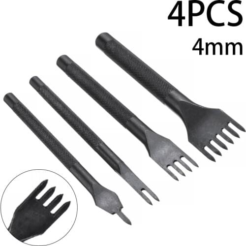 4Pcs 1/2/4/6 Prong Leather Punch Chisel Hole Punches Stitching Tools Set 3mm/ 4mm/ 5mm Non-slip Punchs DIY Leather Craft Supplie