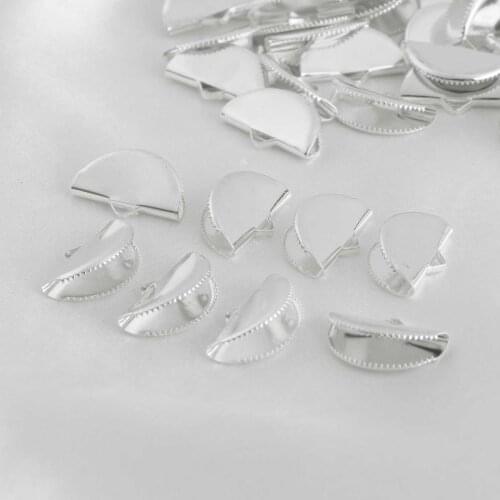 50 Half Round Clip Crimps Cord Lock Buckles Bracelet Necklace Connector Small Metal Crimp Fastener DIY Belt Ribbon Jewelry Clamp