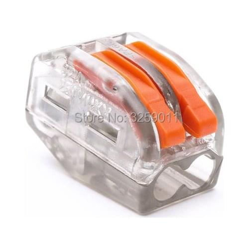 50PCS PCT-212 222-412 Compact Splicing Connector Spring Lever Push Fit Reuseable Cable 2 Wire Universal Connector transparent