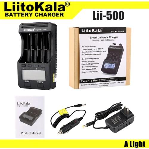 LiitoKala lii-500 3.7V 18650 26650 charger+ 4pcs 3.7V 18650 3400mAh INR18650B Rechargeable Battery For Flashlight batteries