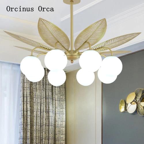 American light luxury gold leaf chandelier living room dining room bedroom creative milk white glass ball Chandelier