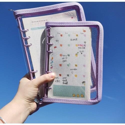 A5 A6 Notebook Zipper Binder Cover Loose-Leaf Organizer Diary-Bullet Transparent PVC Case Handbook Agenda Stationery Supplies