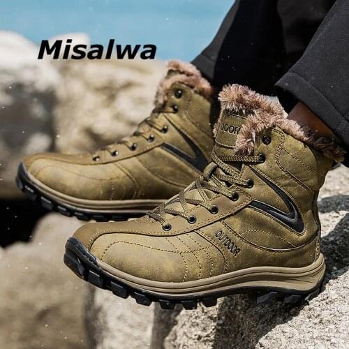 Misalwa Men Work Boots Winter Outdoor High Top Boots Men Casual Shoes Warm Hot Cowboy Tooling Shoes Large Size