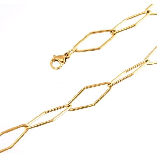 Silver Color/Gold Color Stainless Steel Rhombus Chain Choker Necklace For Women Streetwear Metal Lock Chain Necklaces Collares