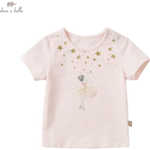 DB16834 dave bella summer baby girls cute cartoon T-shirt children tops girl kids fashion tees