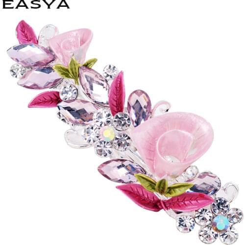 EASYA Fashion Headwear Colorful Enamel Flowers Hairpins Women Romantic Rhinestone Flower Barrettes Hair Jewelry
