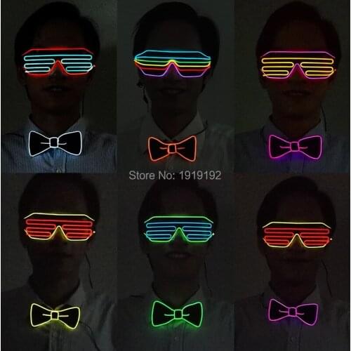 EL Product Set EL Wire Glasses+EL Bow Tie Glow in dark Nightclub light Rave Party Decoration Cosplay Costume Glow Party Supplies