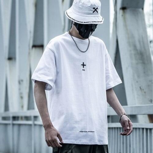Embroidery Fashion Hip Hop T Shirt Men Oversized Streewear Harajuku Tops Tees Summer Letter Cotton Loose Shirts Casual T-shirts