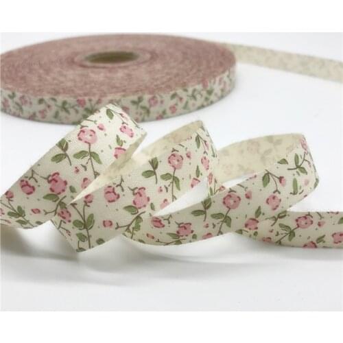10mm 15mm 5Yards Cotton Ribbon Printed Flower Ribbon Handmade Design For Sewing Fabric Christmas Decoration