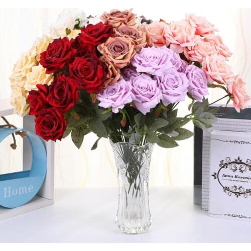 Rose Artificial Flower Hand Bouquet Home Decoration DIY Holiday Wedding Christmas Gift Non-Woven Blue Gray White Red