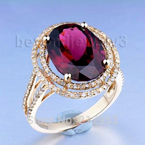 Oval 11x13mm 14Kt Yellow Gold Garnet Diamond Engagement Ring For Women Gemstone Diamond Fine Jewelry 2T018