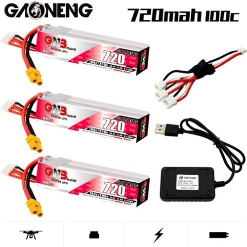 GAONENG GNB 3S HV Lipo Battery Charger Set 720mAh 11.4V XT30U-F Plug 100C/200C for RC Tinywhoop FPV Frame Kit Racing Drone