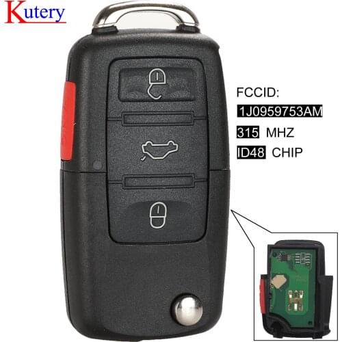 Kutery 10pcs Car Remote Key for VW VOLKSWAGEN Beetle Golf Passat Jetta 1J0959753AM 753DC 315MHz ID48 Chip Fob Control