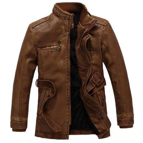 2021 Men Leather Jacket Plus Velvet Warm Leather Coat Fashion Leather Outwear Vintage Leather Jacket With Belt