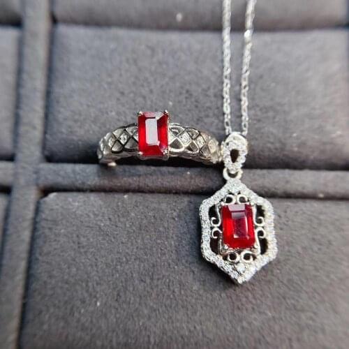 Ruby Jewelry Set Natural Real Ruby 925 Sterling Silver 1pc Ruby Pendant,1pc Ruby Ring
