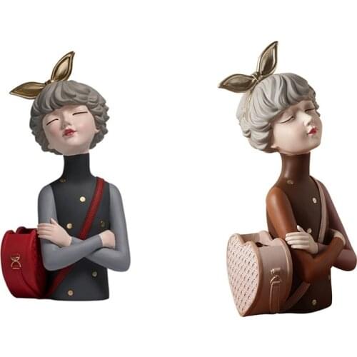Nordic Resin Girl Storage Figurines Flower Vase Pot Bowknot Girl Sculpture Desktop Sundries Organizer Home Decor