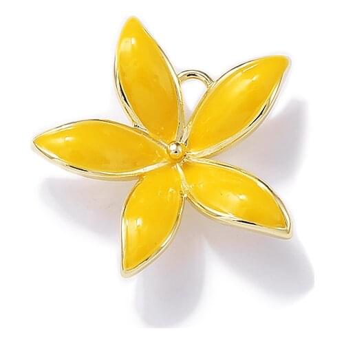 Factory wholesale Gold Color Brass Dripping oil Flower Charms Pendants Necklace and Bracelet Earring Diy Jewelry Accessories