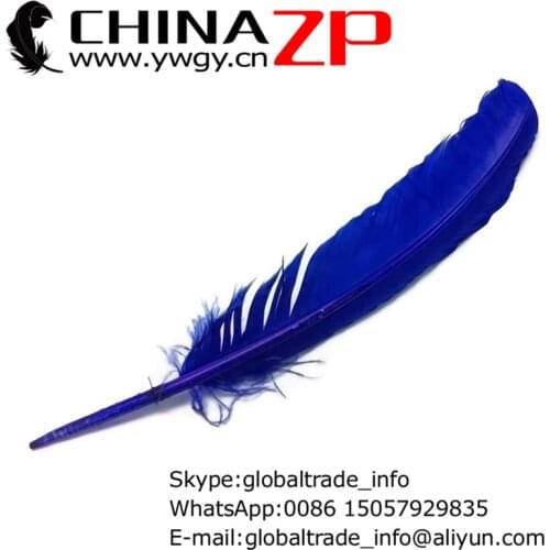 CHINAZP Factory Wholesale 500pcs/lot 30~35cm(12~14inch) Length Beautiful Dyed Royal Blue Turkey Quill Pen Wing Feathers