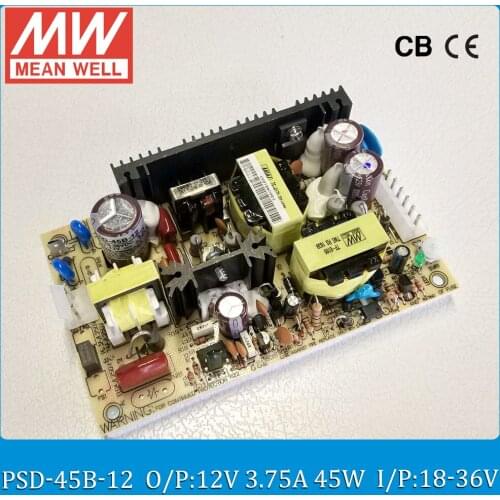 Original MEAN WELL 45W DC DC regulated converter PSD-45B-12 Input 18~36VDC to 12V 3.75A 45W dc dc isolated converter PCB type