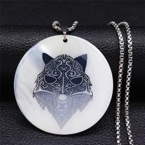 Stainless Steel Shell Viking Wolf Chain Necklaces Big Chain Necklaces Silver Color Jewelry collier coquillage femme NXS04
