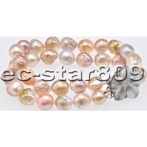 P6845 2Row 8" 12mm Almost Round Pink Lavender Edison Pearl Bracelet