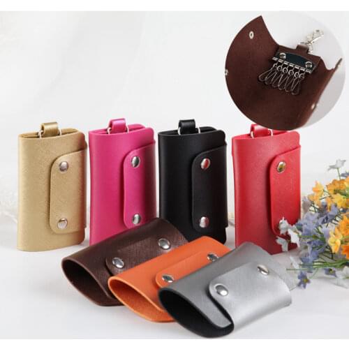 1 PC Solid Color Portable Pu Leather Housekeeper Holders Keychain Key Holder Bag Case Unisex Wallet Cover Simple Storage Bag