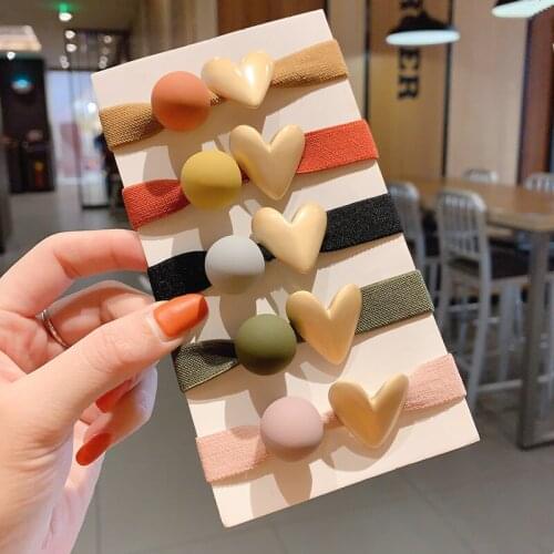 Korean Style Fashion Hair Ties Color Bead Cute Heart Simplicity Elastic Rubber Bands for Girls Women Ponytail Holder Accessories