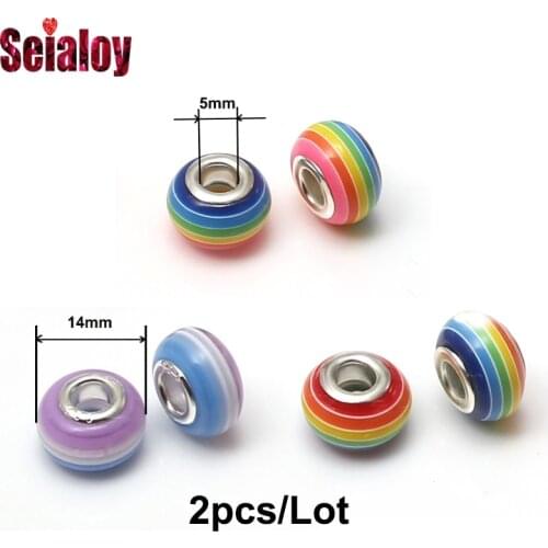 SEIALOY 2Pcs/lot New Seven Colors Rainbow Beads Charm Fit Original Brands Beaded Bracelets Charm Bangle For Women Men Girls