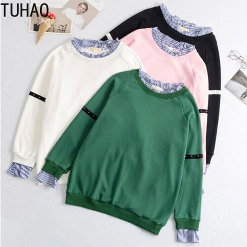 Loose Plus Size Sweatshirts Womans Tops Thick Korean Fake Two Piece TUHAO Fall and Winter Long Sleeve Hoodies Outerwear T6193