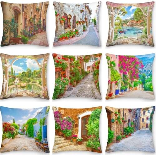 Street Scenic Pillowcase Decorative Sofa Cushion Case Bed Pillow Cover Home Decor Car Cushion Cover Polyester Pillow Case 45*45