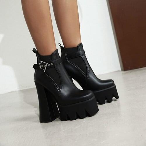 US4-11 Womens Pointy Toe Platform Ankle Boots Motorcycle Block Super High 15CM Heel Shoes Warm Winter Plus Size Punk A01