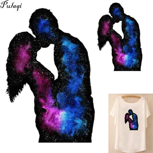 Pulaqi Vinyl Romantic Love Patch Iron On Transfers For Clothing Stickers Thermal Dream Starry Sky Heat Transfer Patches Applique