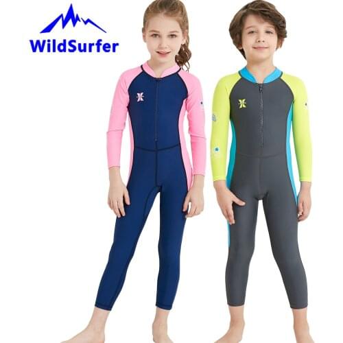 WildSurfer Kids Diving Suit Girl Full Body Swimsuit Boys Long Sleeve One-Piece Jellyfish Children Wetsuits for Swimming W121