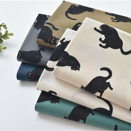 Japan vintage Cartoon black cat cotton pattern handwork fabric Childrens clothing shirt cloth for DIY Bag 1 order=50cm*110cm