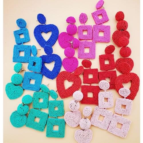 JURAN 2021 New Design Handmade Beaded Drop Earrings For Women Charm Pendant Statement Dangle Earring Jewelry