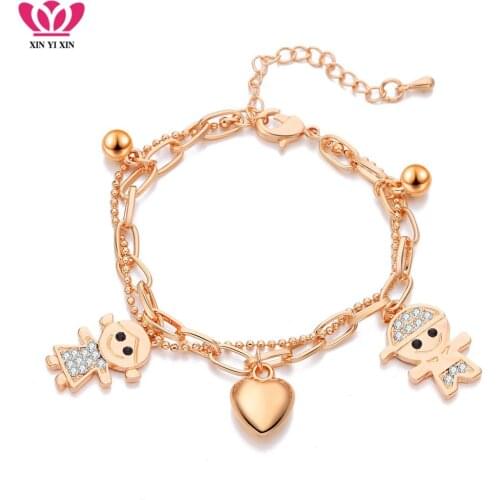 Gold Color Boy and Girl Charms Bracelet For Women Multi Chains Heart Beads Crystal Bracelets Trendy Jewelry Party Wedding Gift