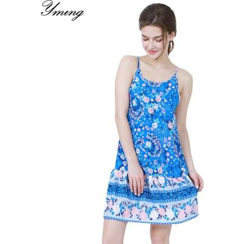 Yming Floral Printed Boho Women Dress Backless Evening Party Dresses Beach Sundress Strap Cover Ups Sexy Mini Dress Lady Clothes