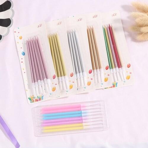 Golden long pencil cake candle safe flames kids birthday party wedding cake candle home decoration favor supplies