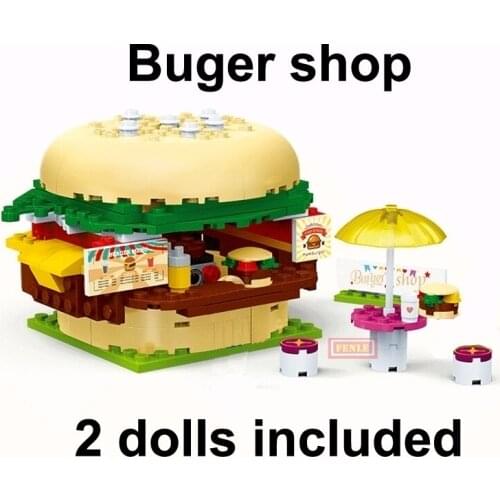 176pcs City Girls compatible Friends amusement park Burger Shop assembled Building Blocks bricks Sets Kids Toys Children Gifts
