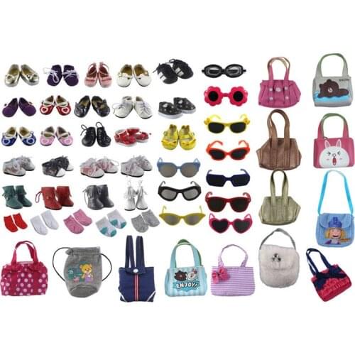 Random selection Doll Accessories 5 pairs of shoes +5 Bag +5 Glasses +5 Pairs of socks Fits 18 Inch American Doll